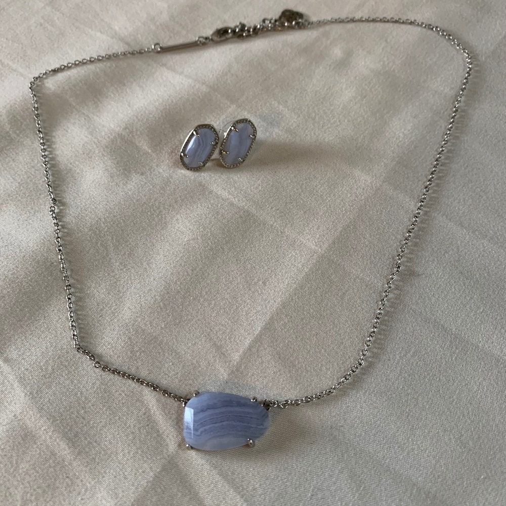 Kendra Scott Isla Blue Lace Agate Necklace & Earring Set - Silver